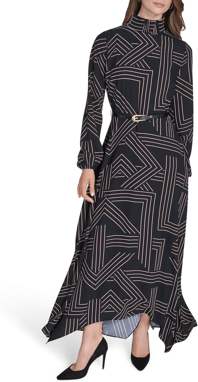 Halston Womens Long Bishop Sleeve Mock Neck Maxi Dress