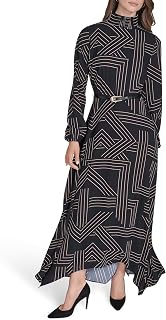 Womens Long Bishop Sleeve Mock Neck Maxi Dress