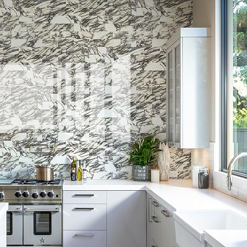 Vista 163 de STICKGOO 10 hojas de azulejos de metro para despegar y pegar, azulejos de pared para salpicaduras de cocina, azulejos de pared de PVC para Pizarra