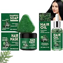 NovaCharm Usman Grass Hair Care Set, 3-Step Herbal Hair Care Kit with 120g Shampoo Bar, 30ml Moisturizing Hair Oil Serum & 100g Nourishing Hair Mask, Gentle Daily Hair Care Set for Women & Men