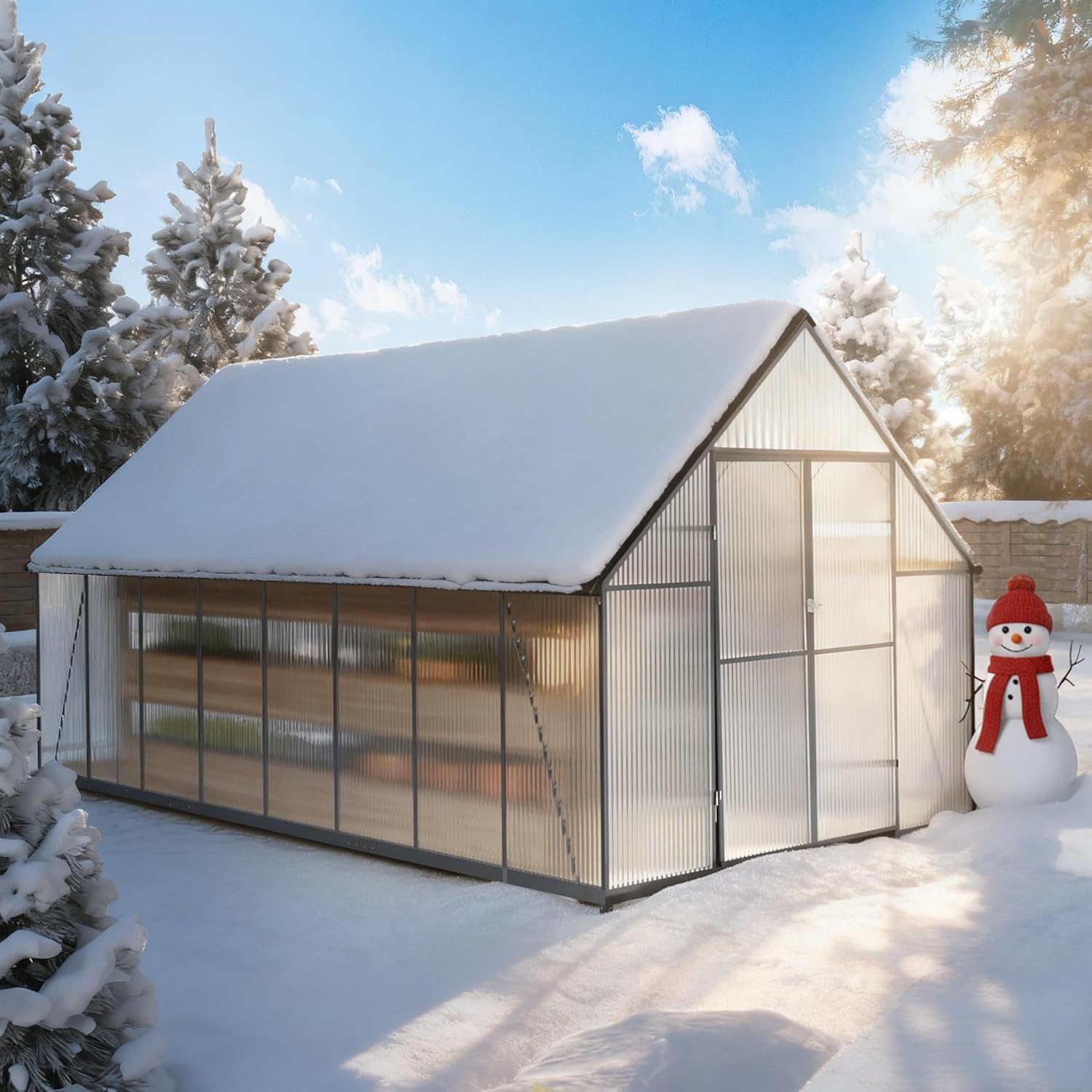 8x16FT Polycarbonate Green House with Roof Vent, Large Aluminum Frame Quick Setup Greenhouse, Walk in Green Houses Heavy Duty for Winter Outside Backyard Garden Patio (8x16FT)