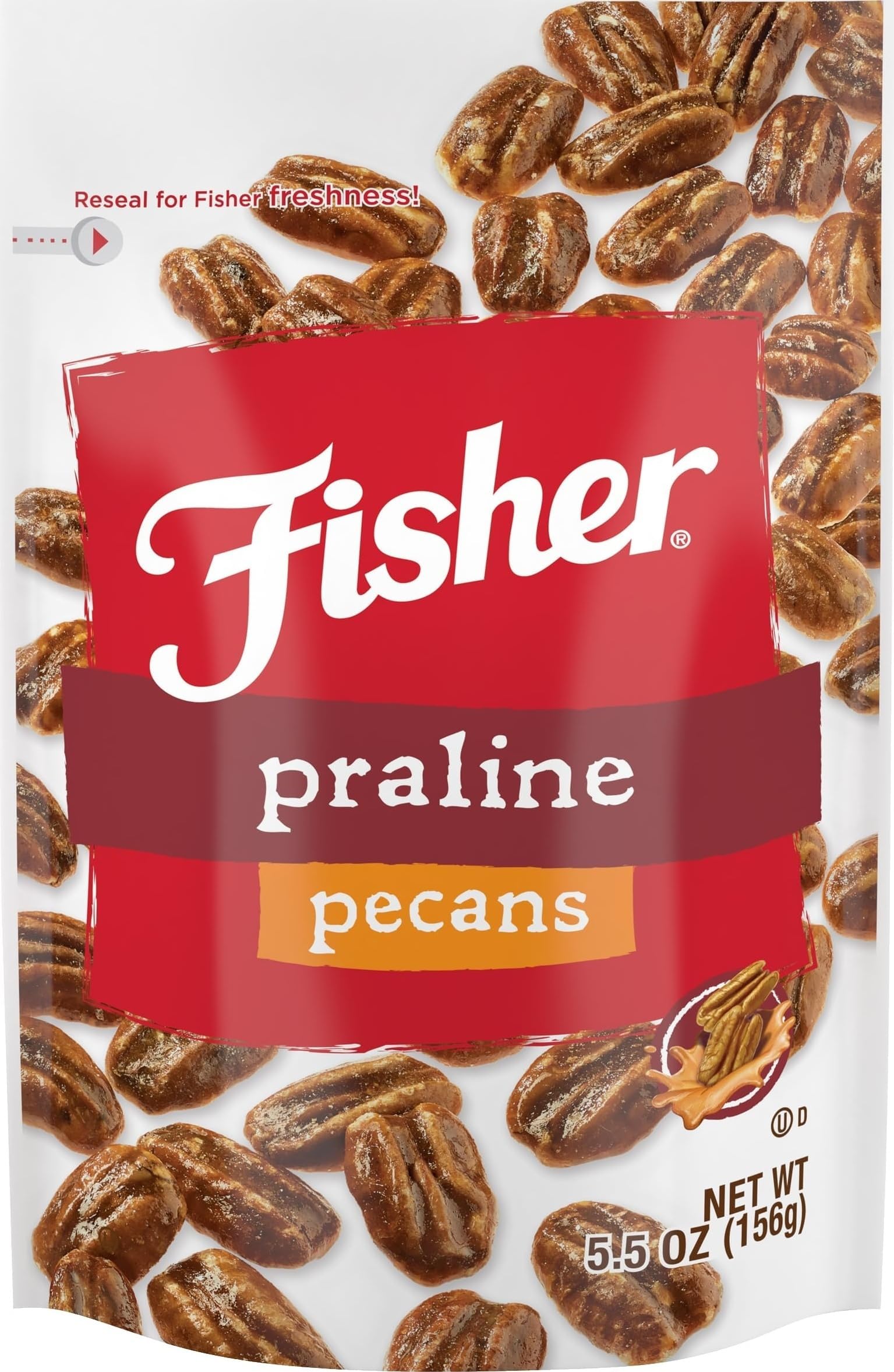 Fisher Snack Praline Pecans, 5.5 oz, Pack of 1, Resealable Pouch