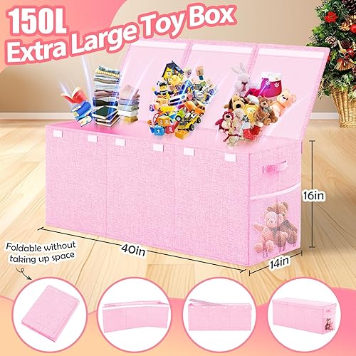 Miniatura 2 de Caja de almacenamiento de juguetes extra grande con divisor de tapa, organizador de juguetes plegable resistente para niños, cajas de almacenamiento