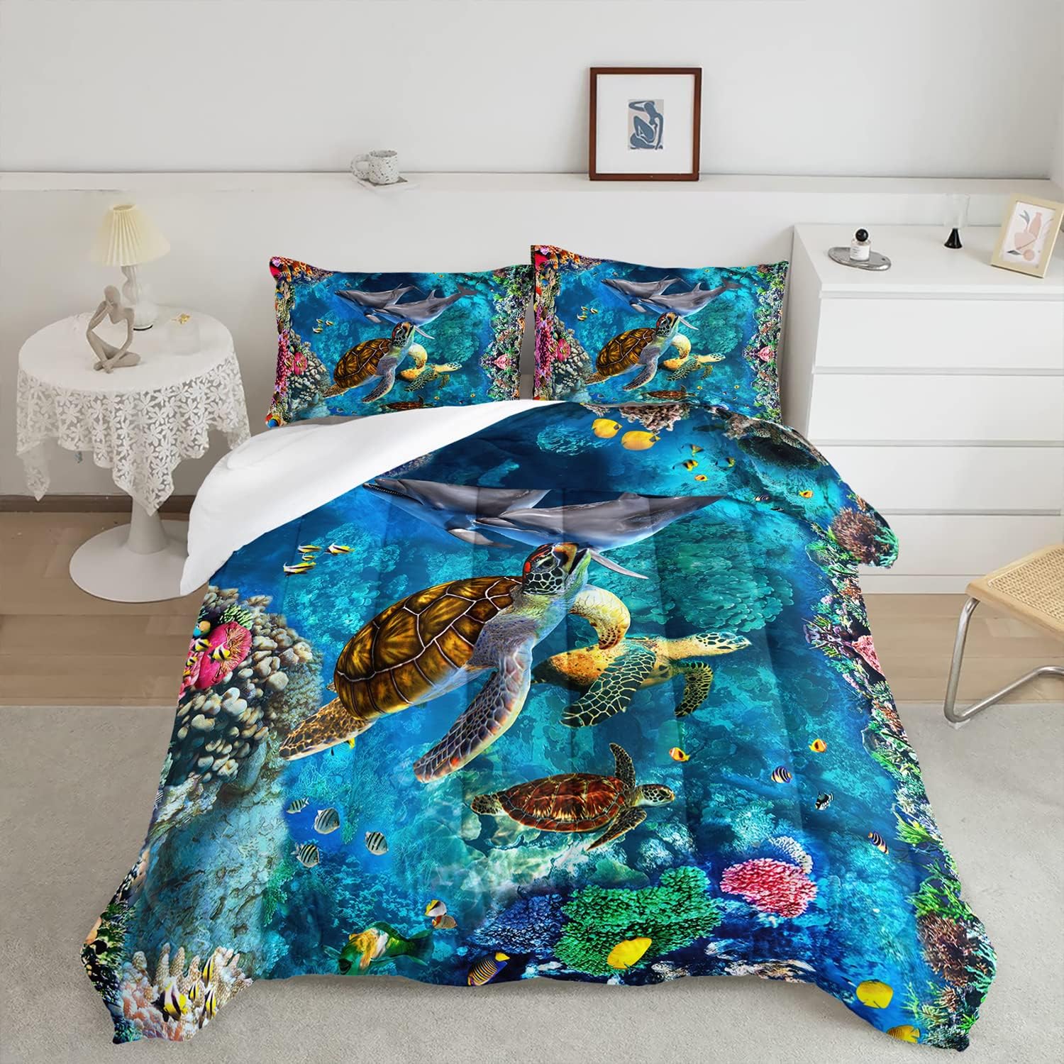 CVHOUSE Sea Turtle Comforter Set,Ocean Sea Turtle Bedding