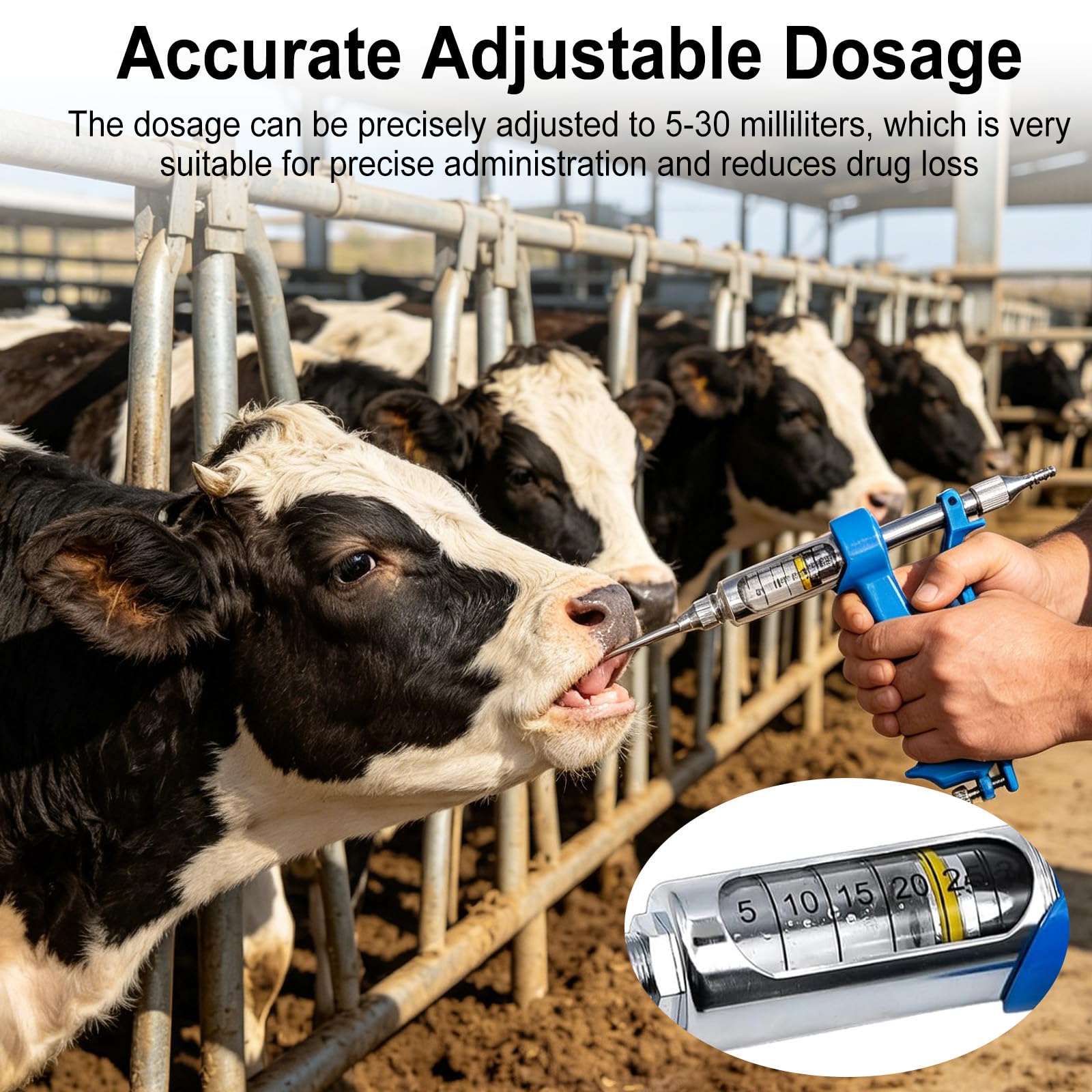 Dispositivo di irrigazione continua da 30 ml, pistola per irrigazione veterinaria | Dosaggio regolabile per medicina veterinaria, strumento di alimentazione, per maiali, mucche, pecore, cavalli