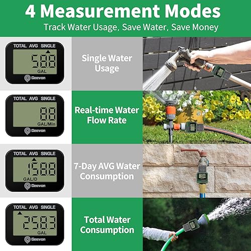 Miniatura 7 de Geevon Temporizador de rociador con rosca de metal de entrada de latón, temporizador de agua programable con retardo de lluvia, medición de consumo