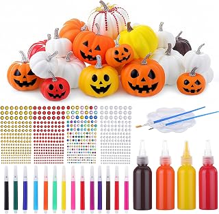 Hollowfly 24 Sets Thanksgiving DIY Fall Pumpkin Painting Kits Halloween Artificial Pumpkins Decorative Assorted White Fall Foam Pumpkins Craft Gifts Party Holiday Decoration