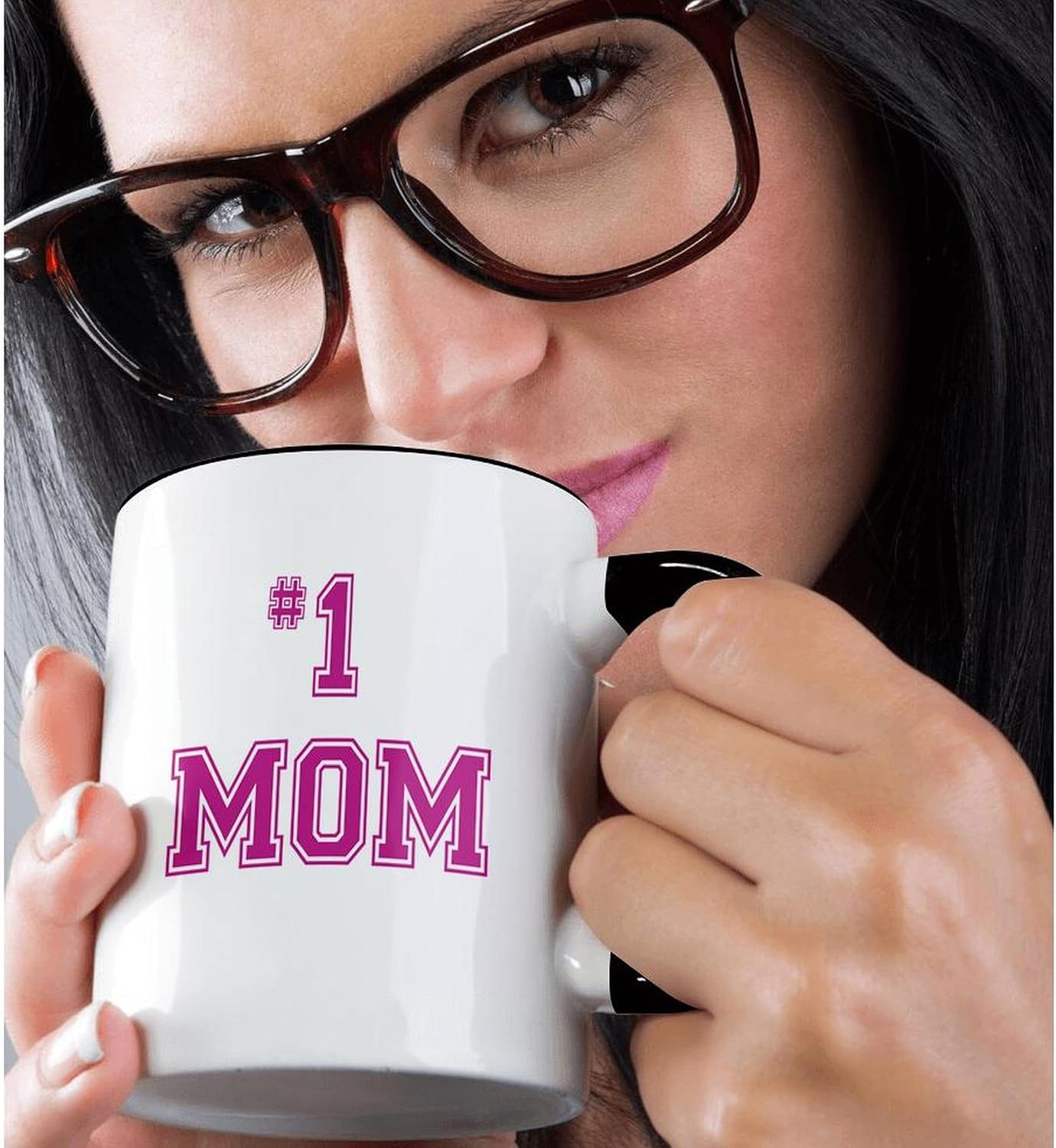 3dRose mug_151622_4 #1 Mom Number One Mom in Hot Pink Large Print Text for Worlds Greatest and Best Mothers Day Two Tone Black Mug, 11 oz, Black/White