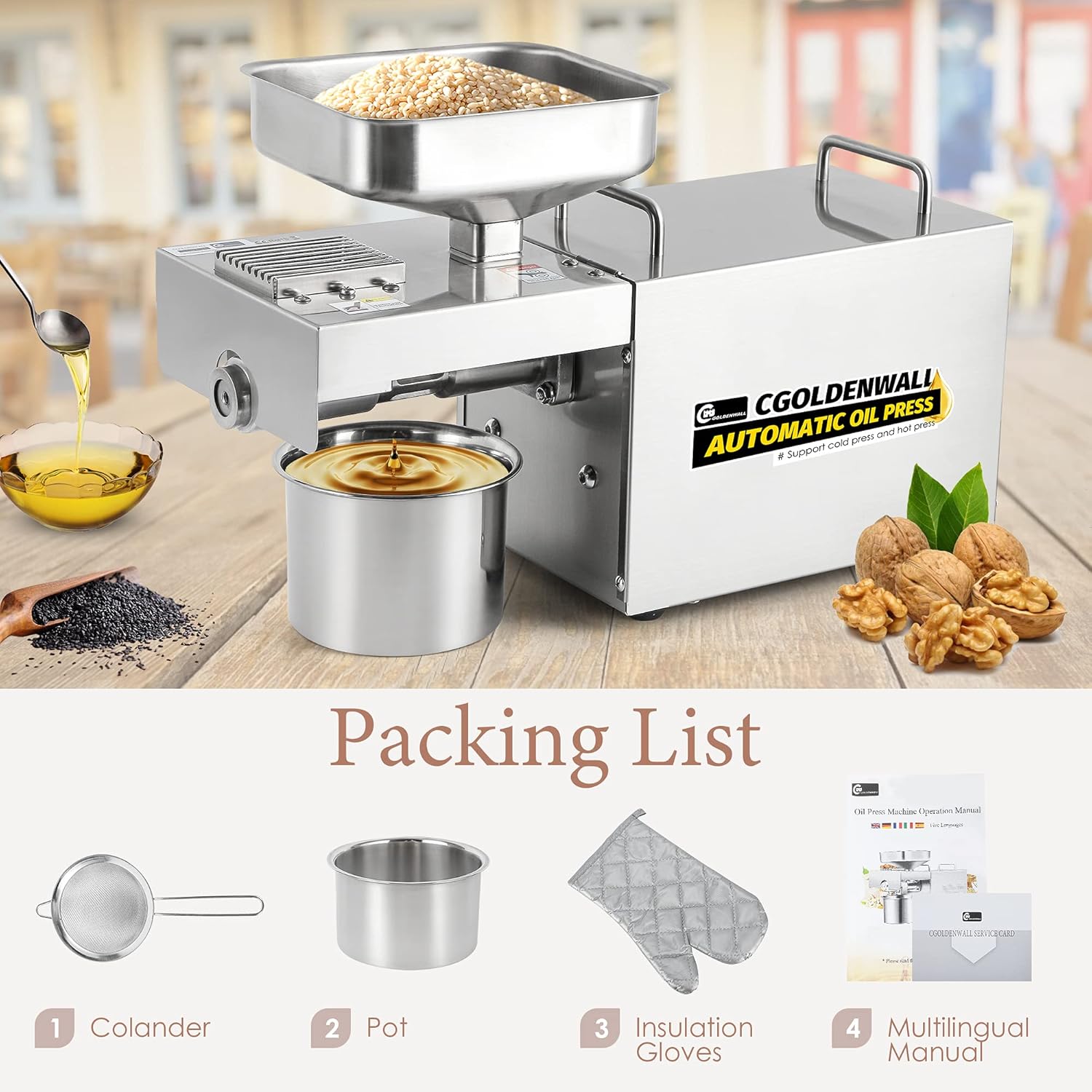 🛒 Crazy Deals CGOLDENWALL 1500W Industrial heavy Automatic Oil Press Machine Nuts Seeds Oil Presser Pressing Machine Cold Hot Press All Stainless Steel High Oil Extractor CE (220V)