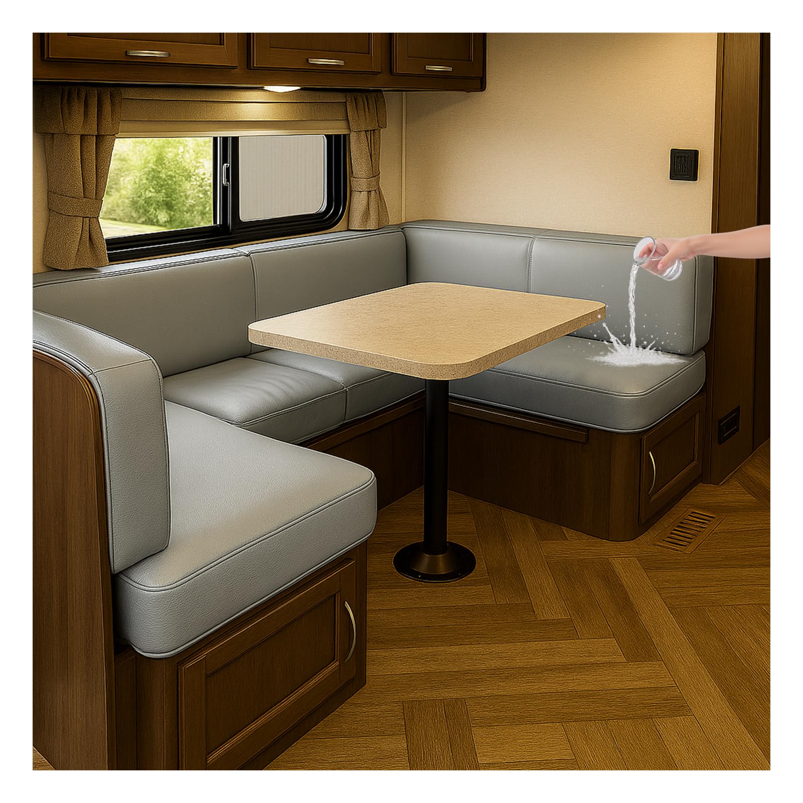 HonunGron Waterproof Caravan Seat Covers in Faux Leather, Non-Slip Motorhome Seat Cover with Elastic Band, RV Sofa and Cushion Covers for Camper Bench or Couch (Light Grey,W 100-125 cm, D 50-65 cm)