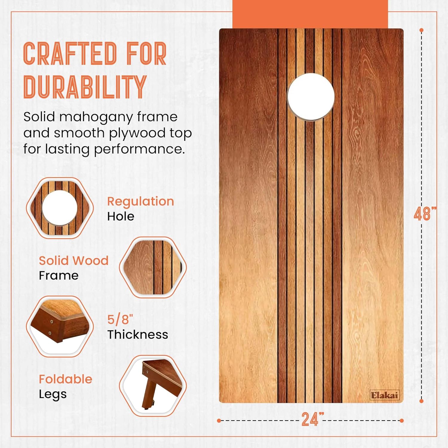 Skip's Garage Moisture-Resistant All-Weather Cornhole Boards | Elakai Mahogany Solid Wood Outdoor Corn Hole Game | Lightweight and Portable | 40+ Design Options