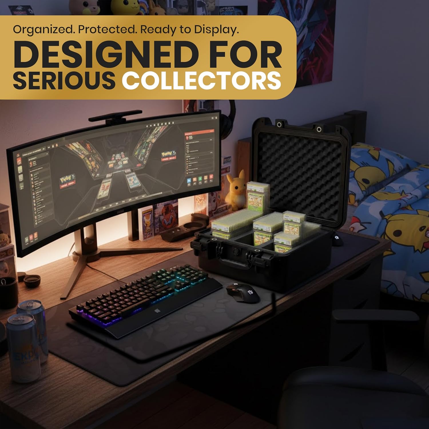 Trading Card Storage Box - Graded Card Case for PSA, BGS & CGC Slabs - Includes 100 Top Loaders & 100 Penny Sleeves - Collector Storage for Sports & Trading Cards