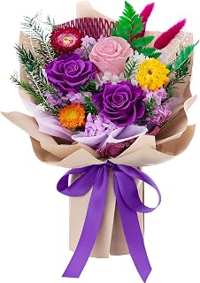 Flomoon Forever Purple Preserved Roses Bouquet - Long-Lasting Gifts for Her, Valentine's Day Birthday Anniversary Flowers for Women Mom Wife (Paper Wrapped)