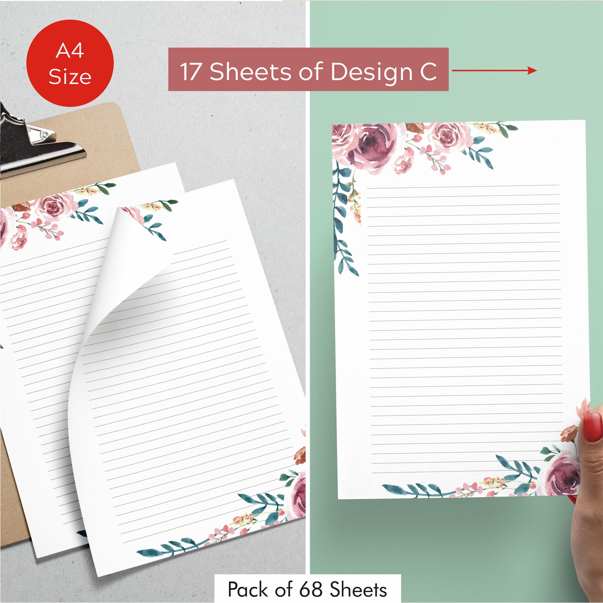 Zaslan One Side Ruled Designer Sheets, A4 Size Project Papers – Floral Practical Sheets for Assignment, Art & Craft – Pack of 68 Sheets, 100 GSM 3