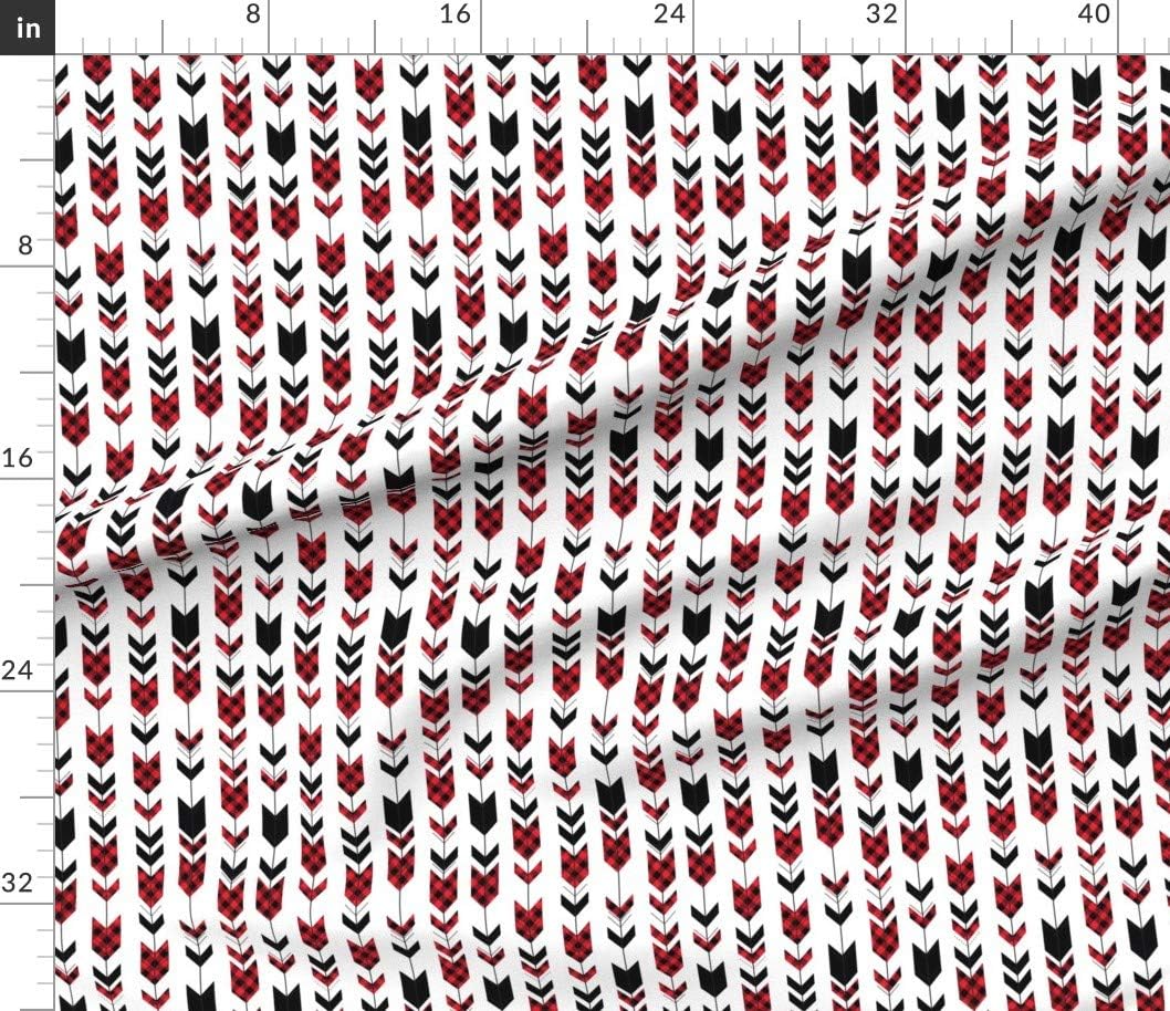 Spoonflower Fabric - Buffalo Plaid Arrows Small Scale Red Lumberjack Trendy White Printed on Cotton Poplin Fabric by The Yard - Sewing Shirting Quilting Dresses Apparel Crafts