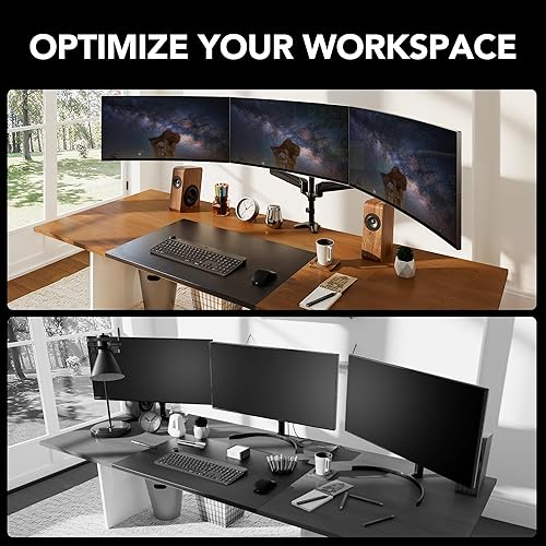 Vista 7 de HUANUO - Soporte triple para monitor para tres pantallas LCD planas/curvadas de 17 a 32 pulgadas, Negro