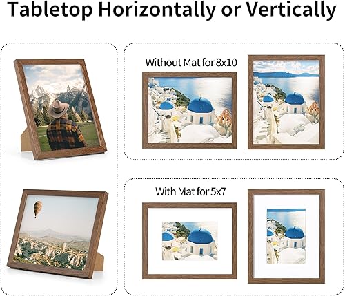Miniatura 2 de Portarretratos de 8 x 10 pulgadas con paspartú para fotos de 5 x 7 pulgadas, de madera maciza de roble de 8 x 10 pulgadas con vidrio templado, marco