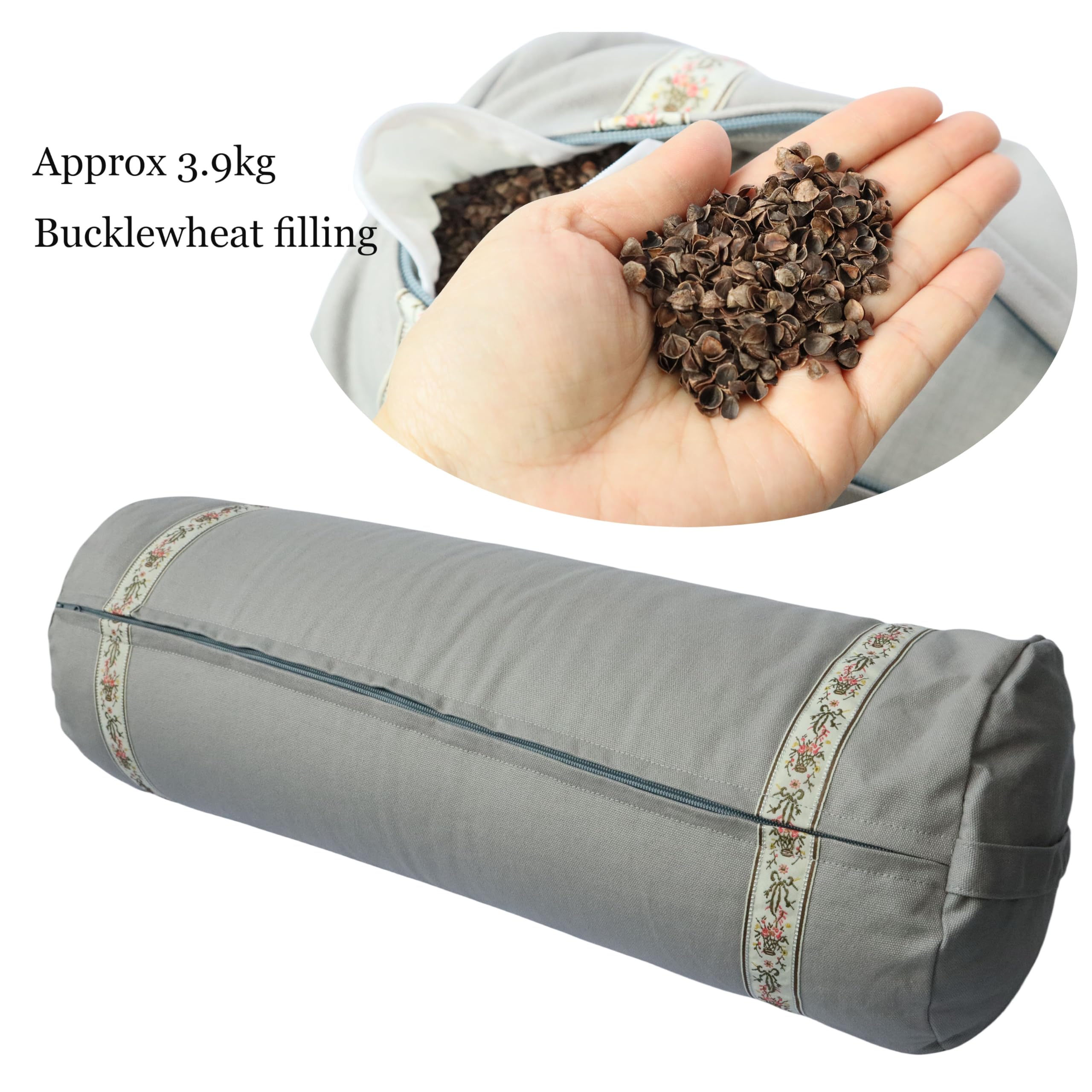 VLFit Cuscino per yoga, cuscino ecologico di grano saraceno, 61 cm x 23 cm, sfoderabile e lavabile, ideale per yoga, meditazione e supporto generale (Grafite)