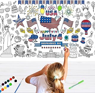4th of July Coloring Table Cloth for Kids,Fourth of July Party Decorations Crafts Giant Coloring Tablecloth Party Games Activity Favors Supplies (30 x 72 Inches)