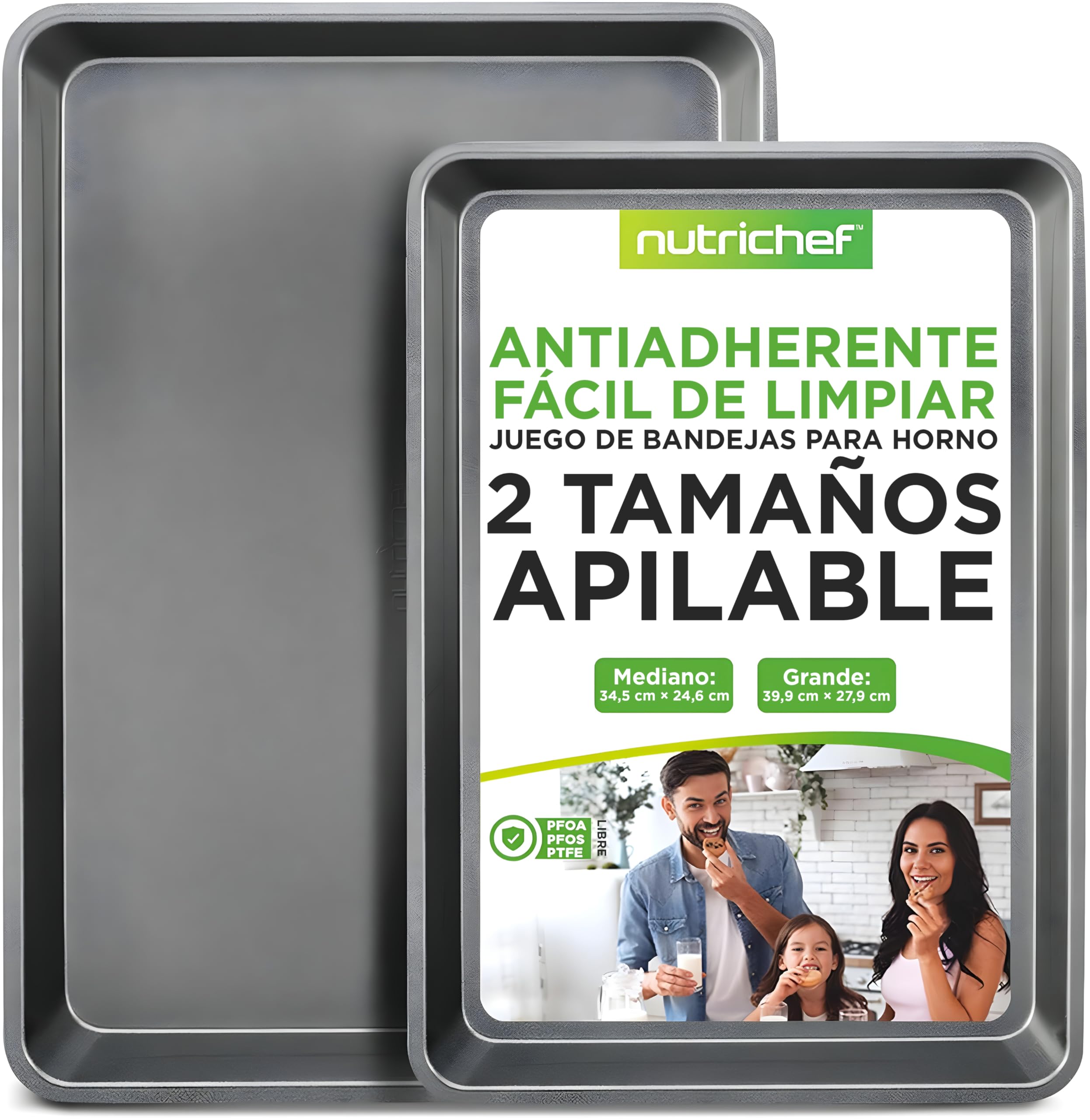 Nutrichef Bandejas Horno, Set de 2, Grande y Mediana, para servir, Apilables, Duraderas, Antiadherentes