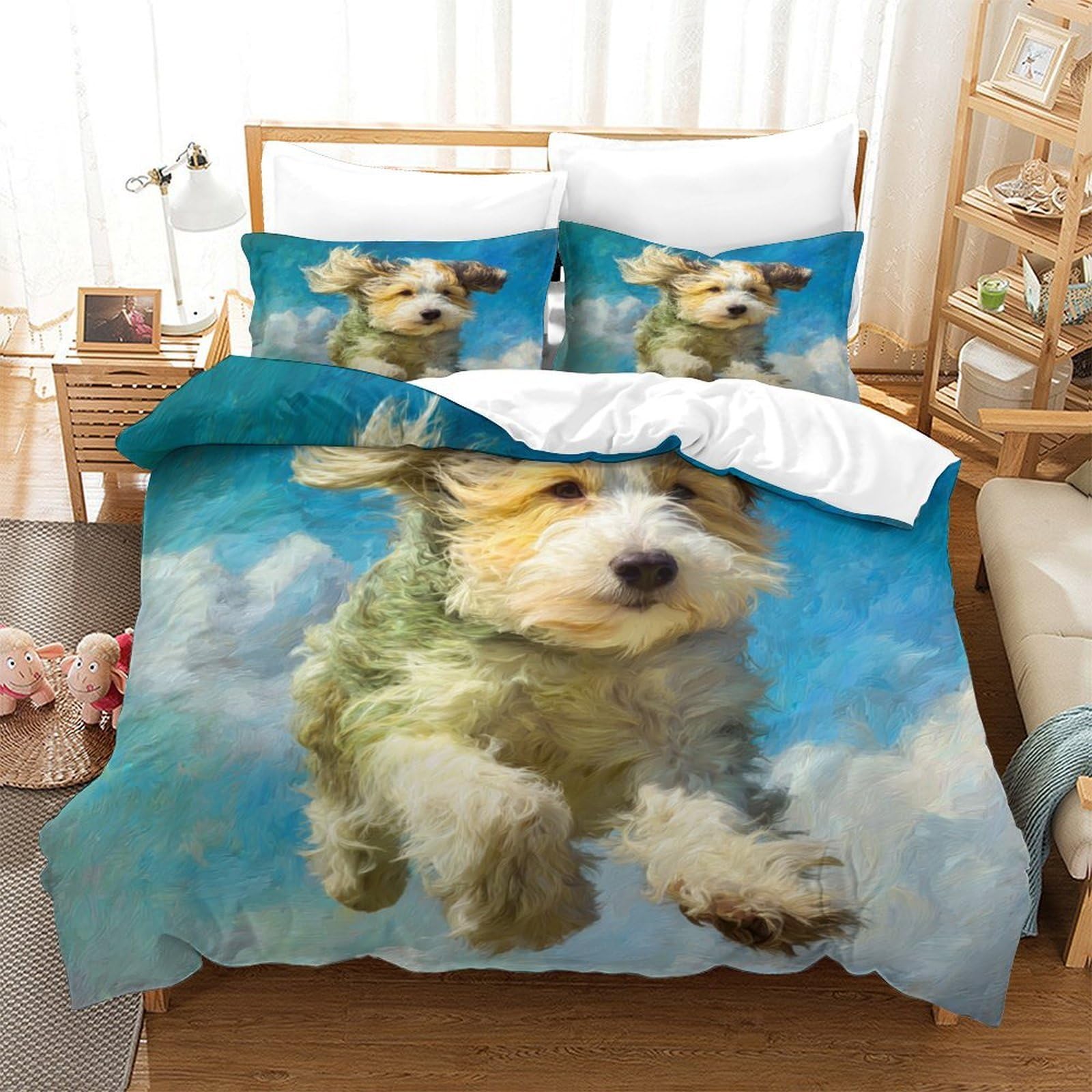 QDZHCPMYK Puppy Duvet Cover Set 3 PCS Hotel Quality Quilt Cover Bedding Bed Covers with Pillowcases with Zipper Closure Hypoallergenic Soft Breathable Microfiber Single（140x200cm）