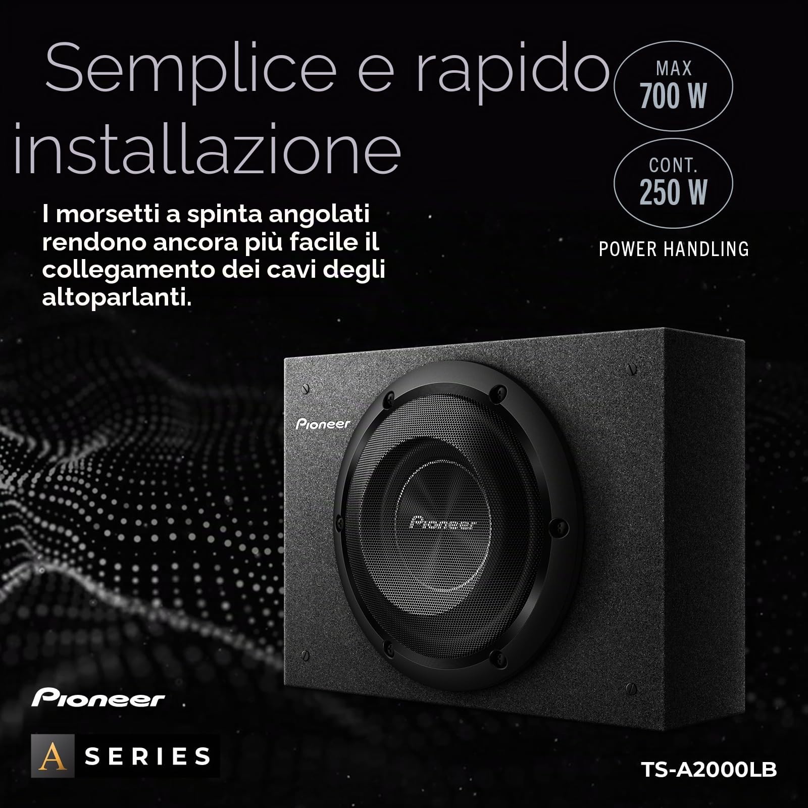 PIONEER TS-A2000LB - Subwoofer passivo, potente alloggiamento subwoofer con potenza massima 700 W, 20 cm, membrana IMPP, colore nero, potenza di uscita continua 250 W