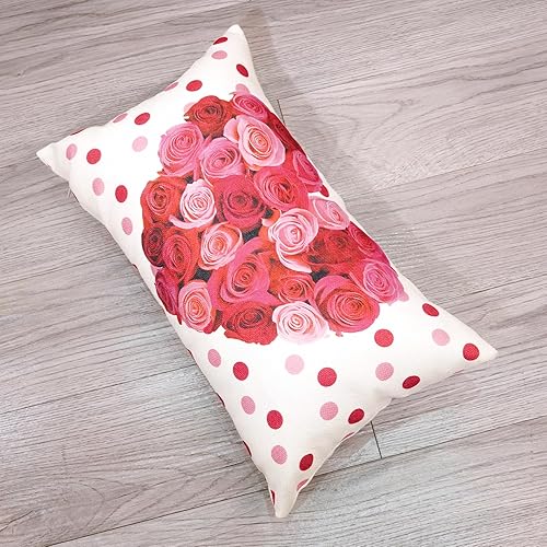 Miniatura 6 de TAJWE Juego de 2 fundas de almohada de San Valentín de 12 x 20 pulgadas, diseño de rosas de corazón, rosas, decorativas, para sofá, decoración del