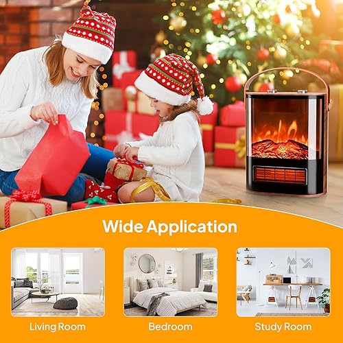Miniatura 7 de ROVSUN Electric Fireplace Heater for Indoor Use, 1500W Portable Fake Fireplace with 3D Realistic Flame, Adjustable Temperature, Overheat Protection