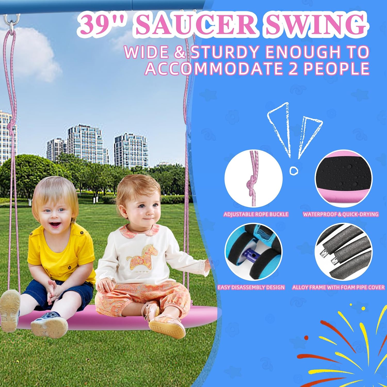 440 lbs Heavy-Duty 5-in-1 Outdoor Slide and Toddler Swing Set with Slide,Saucer Hammock,Hanging Seat,Soccer Goals and Basketball Hoop,Outdoor Playset for Kids