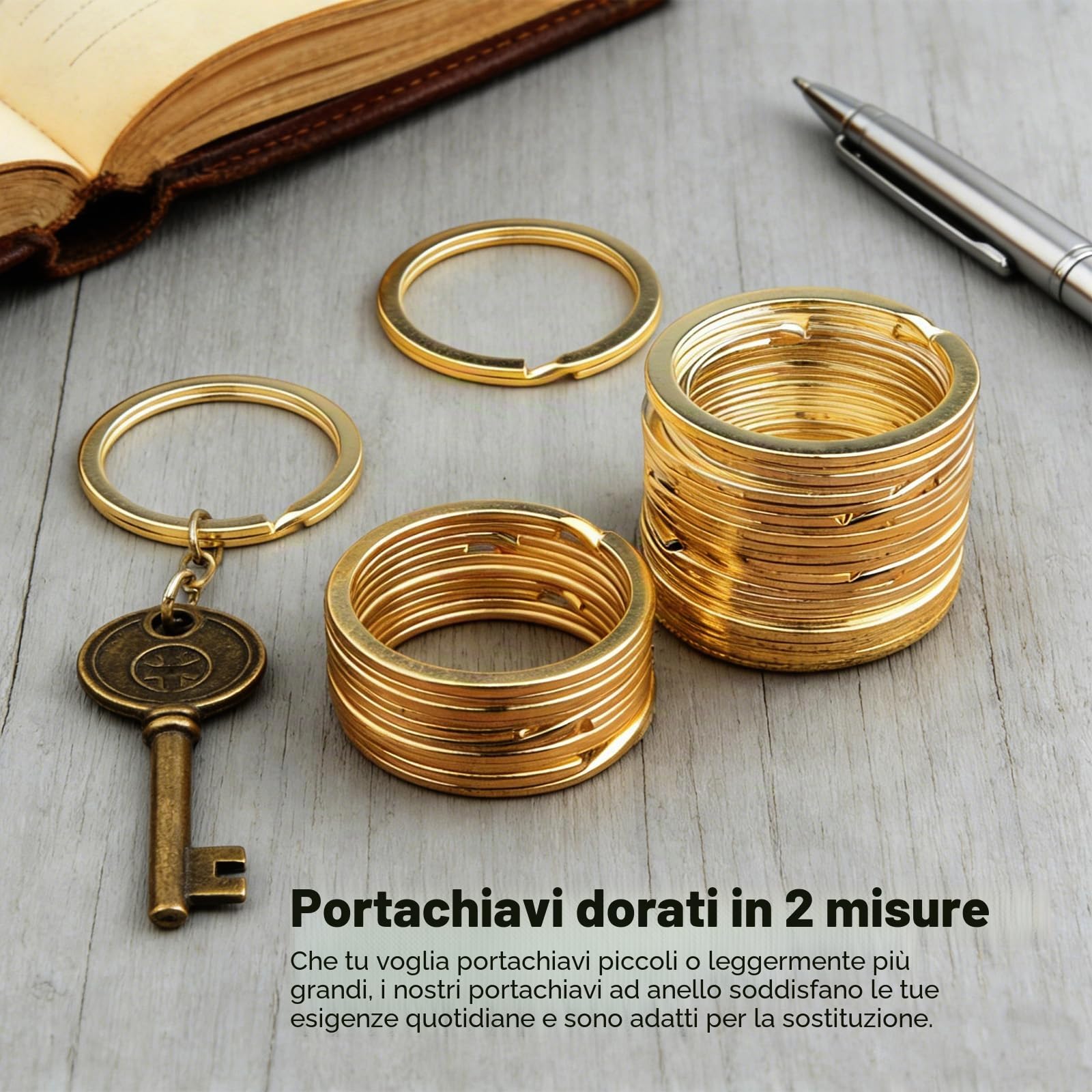 100 pezzi di anello portachiavi in oro, 25 cm 30 cm, anelli portachiavi rotondi e piatti in oro per casa, auto, ufficio, fissaggio per gioielli, artigianato e fai da te