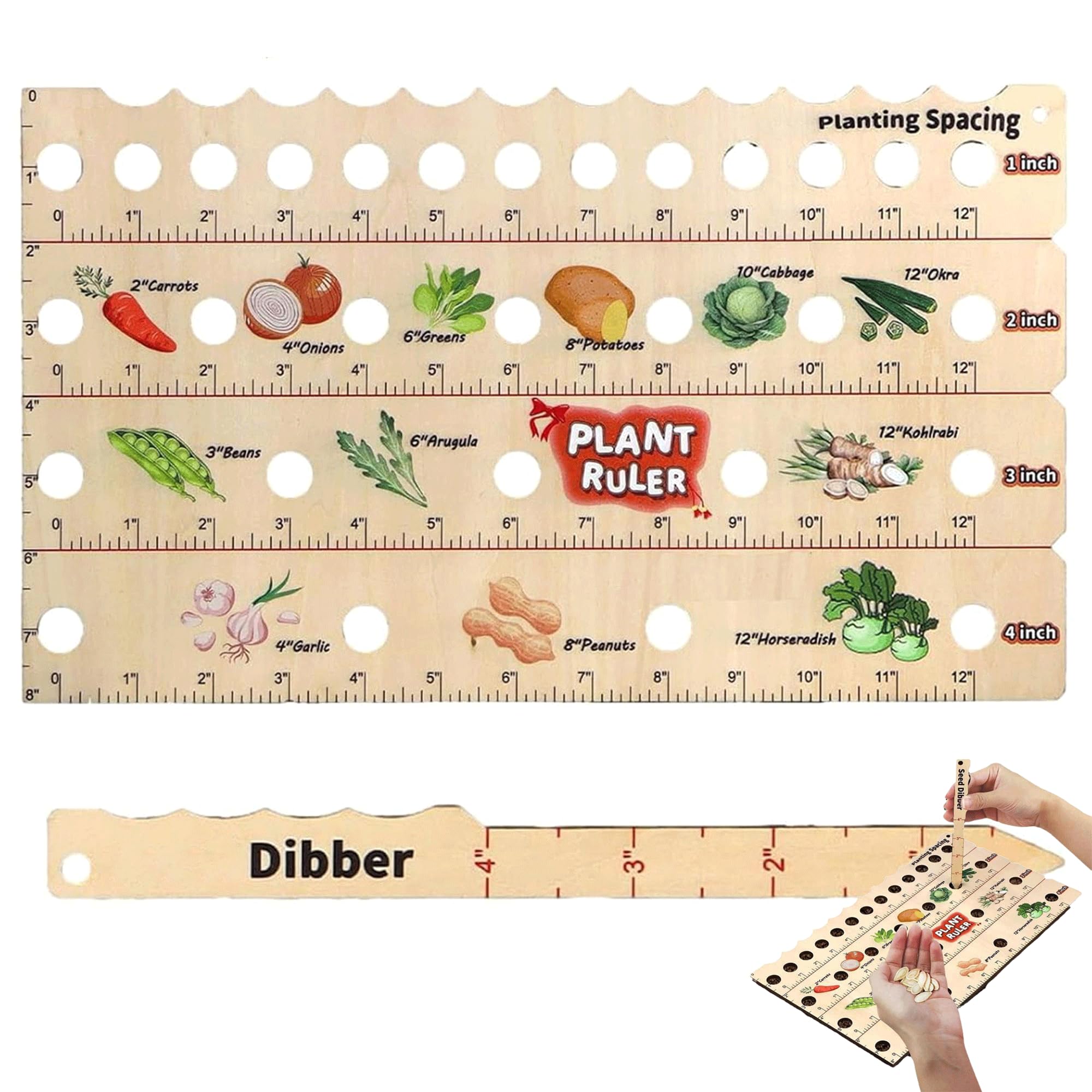 Hayaww Wooden Plant Ruler with Holes for Vegetable Garden Spacing Aid Seed Distance Ruler Wooden Ruler with Centimetre Planting Knife Spacing Ruler for Plants Sowing Tool for Depth and Distance (A)