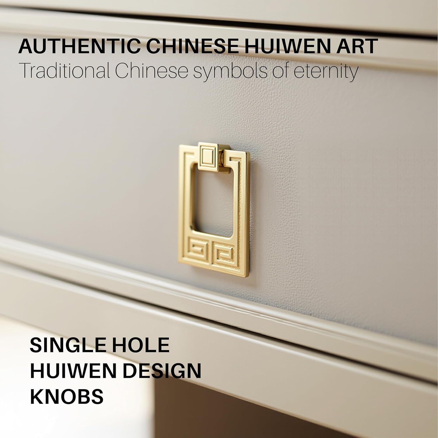 2PCS Chinese Style Knobs - Huiwen Geometric Cabinet Knob with Single Hole Design for Drawers, Closets & Cabinets