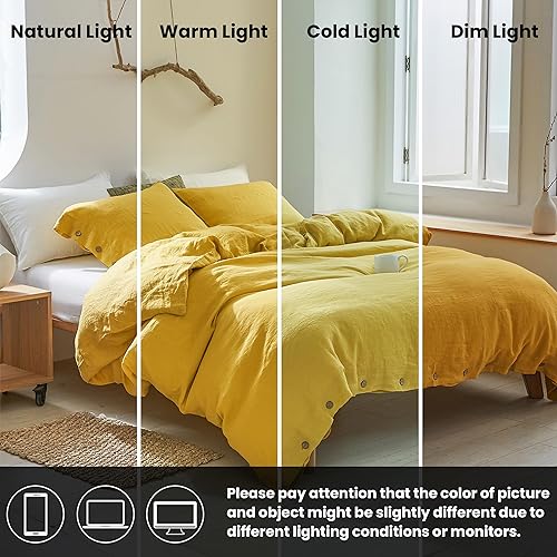 Miniatura 5 de Simple&Opulence - Juego de funda de edredón 100 % lino, 2 piezas con cierre de botón de coco, de lino francés lavado, color liso, suave,