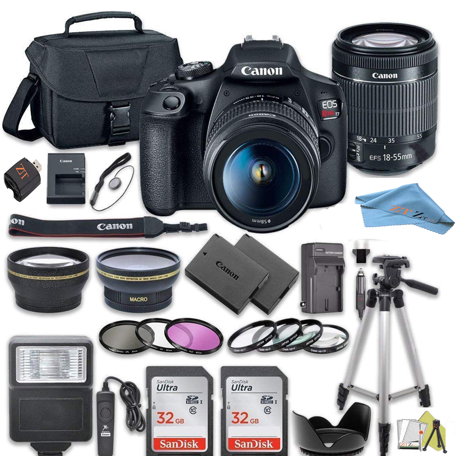 Canon EOS Rebel T7 DSLR Camera Bundle with Canon 18-55mm Lens + 2pc SanDisk 32GB Memory Cards + Accessory Kit (18-55mm)