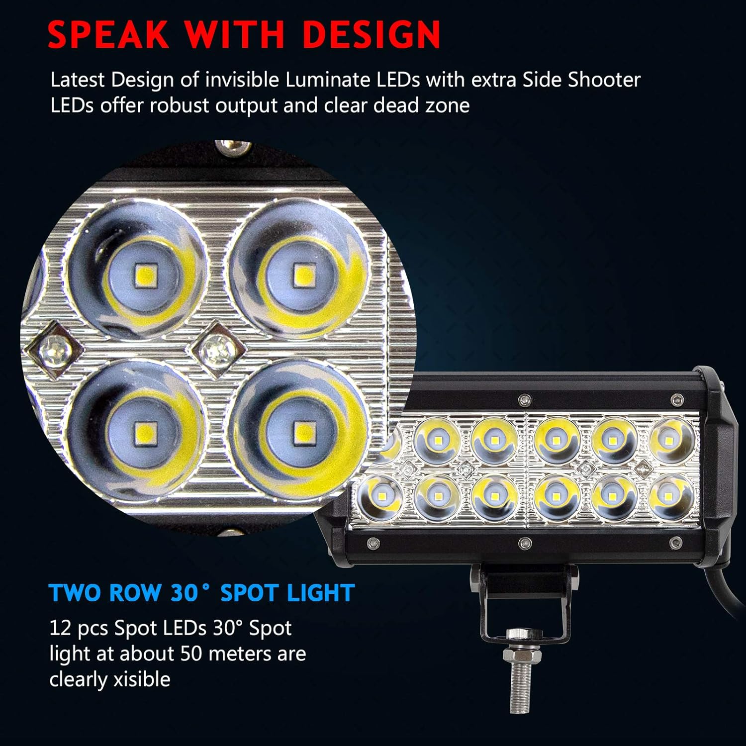 AUXTINGS 2 Piece 7 inch 36W Spot Led Work Light Bar DC10-30V 2880LM Off Road Worklamp Off-Road SUV Truck Car ATV 4x4 4WD Boat Driving Fog Light