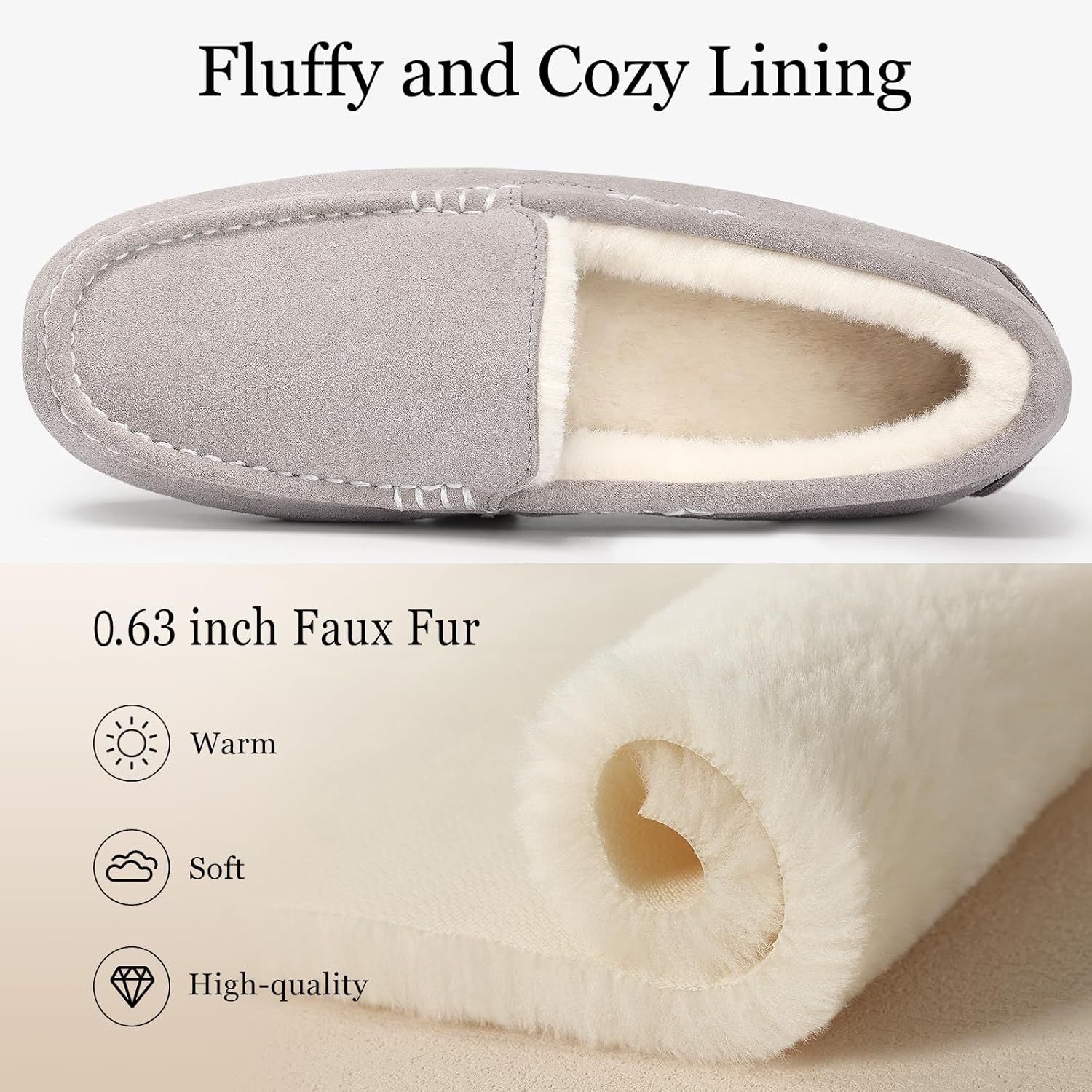 KIDMI Women's Genuine Suede Moccasin Slippers Fluffy Cozy House Shoes with Soft Sole Indoor/Outdoor - Image 4