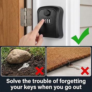 Key Safe Wall Mounted,4-Digit Combination Lock Box,Waterproof Key Cabinet,Resettable Security Lockbox,Keys Storage for Home,Office,Garage,Outdoor & Indoor Use(Black)