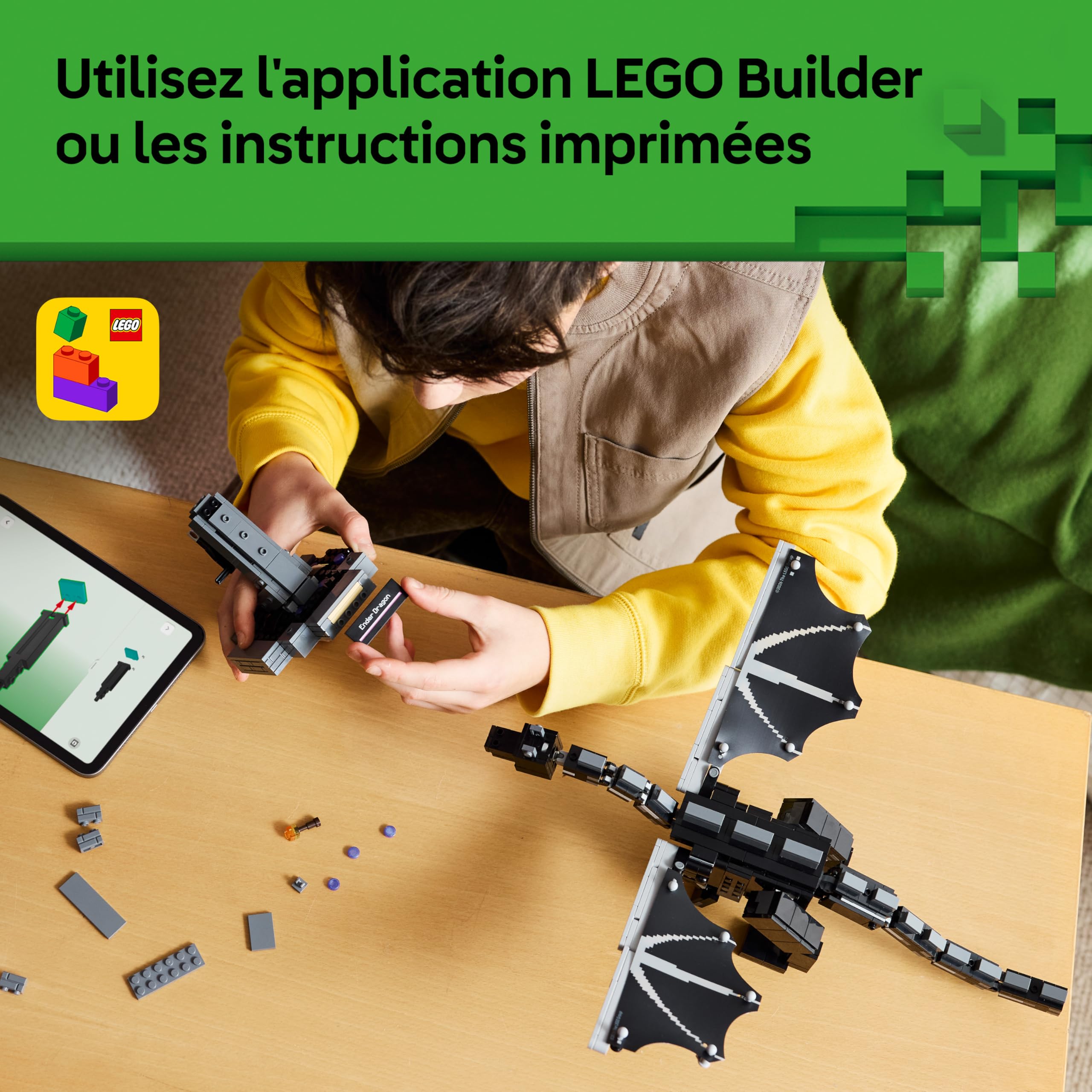 LEGO Minecraft Le Dragon de l’Ender - Figurine - Jeu Interactif avec Ailes Articulées & Portail de Sortie - Décoration de Chambre d'enfant - Cadeau Gaming pour Garçon, Fille dès 10 Ans ou Fan 21595
