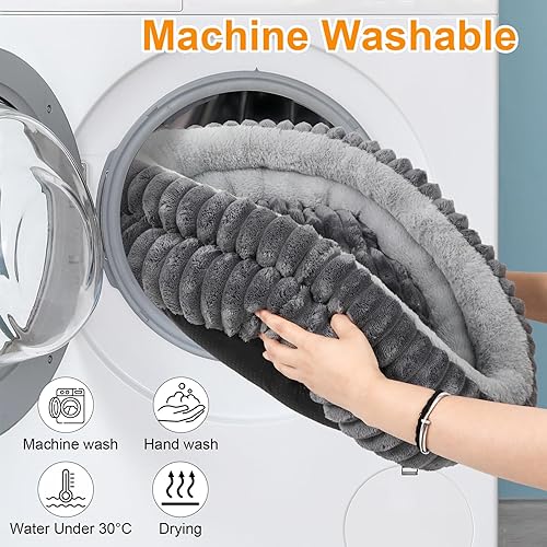 Miniatura 6 de Camas para gatos de interior, cama redonda lavable en forma de dona, camas esponjosas para perros pequeños con parte inferior antideslizante (gris,