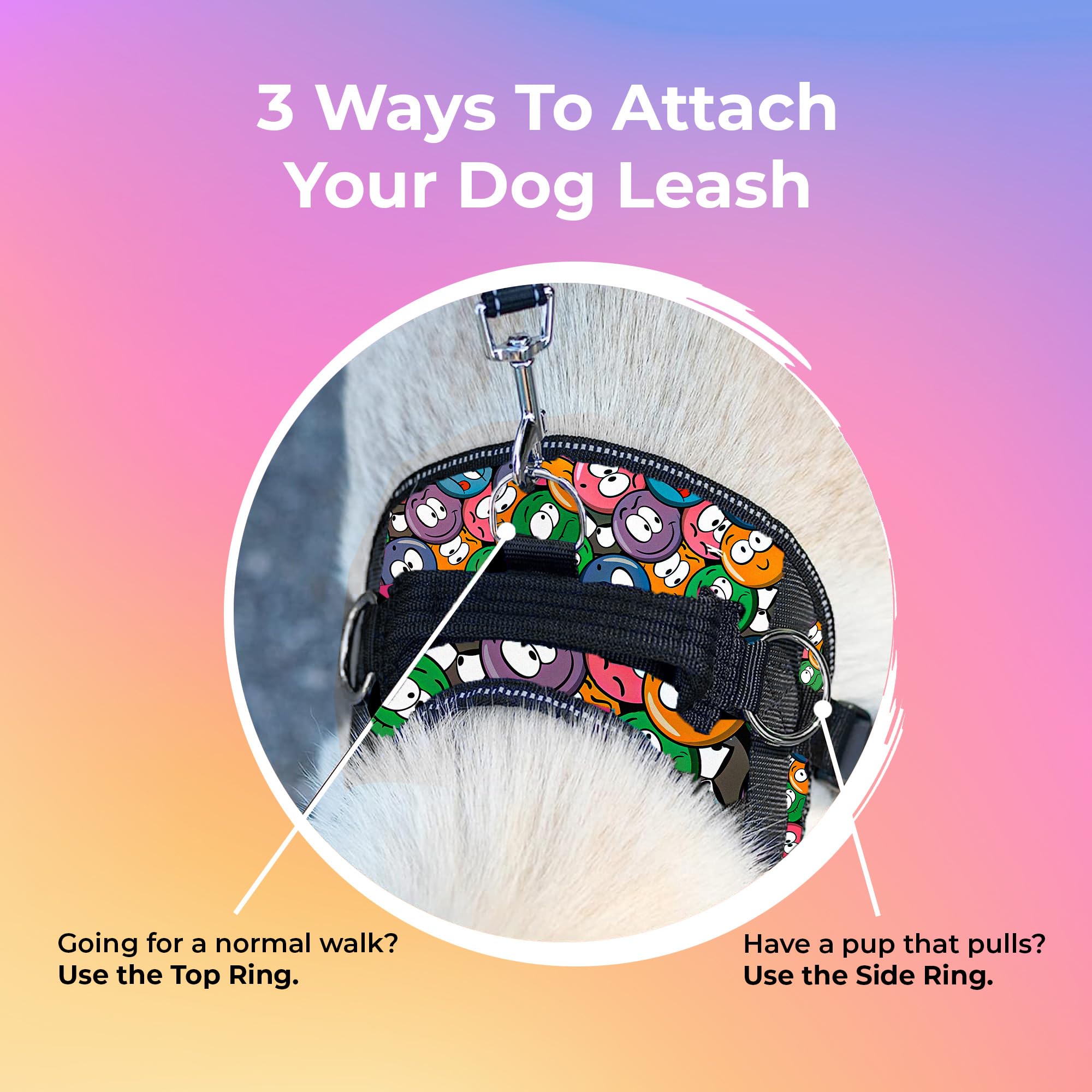 KIKA Arnés personalizado para perro | Arnés para perro con nombre | Arnés de chaleco personalizado para perro, tamaño grande (para 21-35 kg) Groovy Emoji