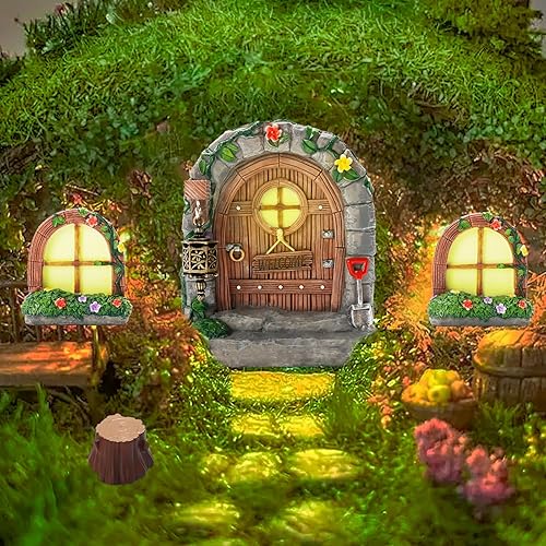 Exasinine 6 Pcs Fairy Door and Windows for Trees Glow