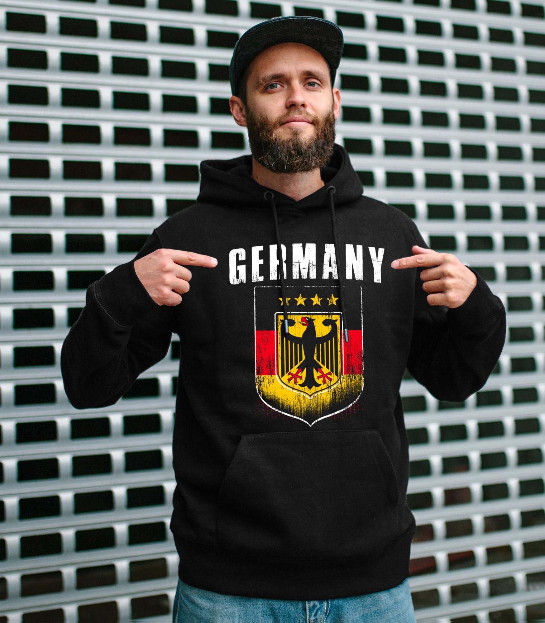 UGLYSHIRT Deutschland Herren Kapuzenpullover | Deutschland Trikot Fanartikel Fussball EM WM Deutschland Flagge Germany Hoodie Deutschland Pullover | M5