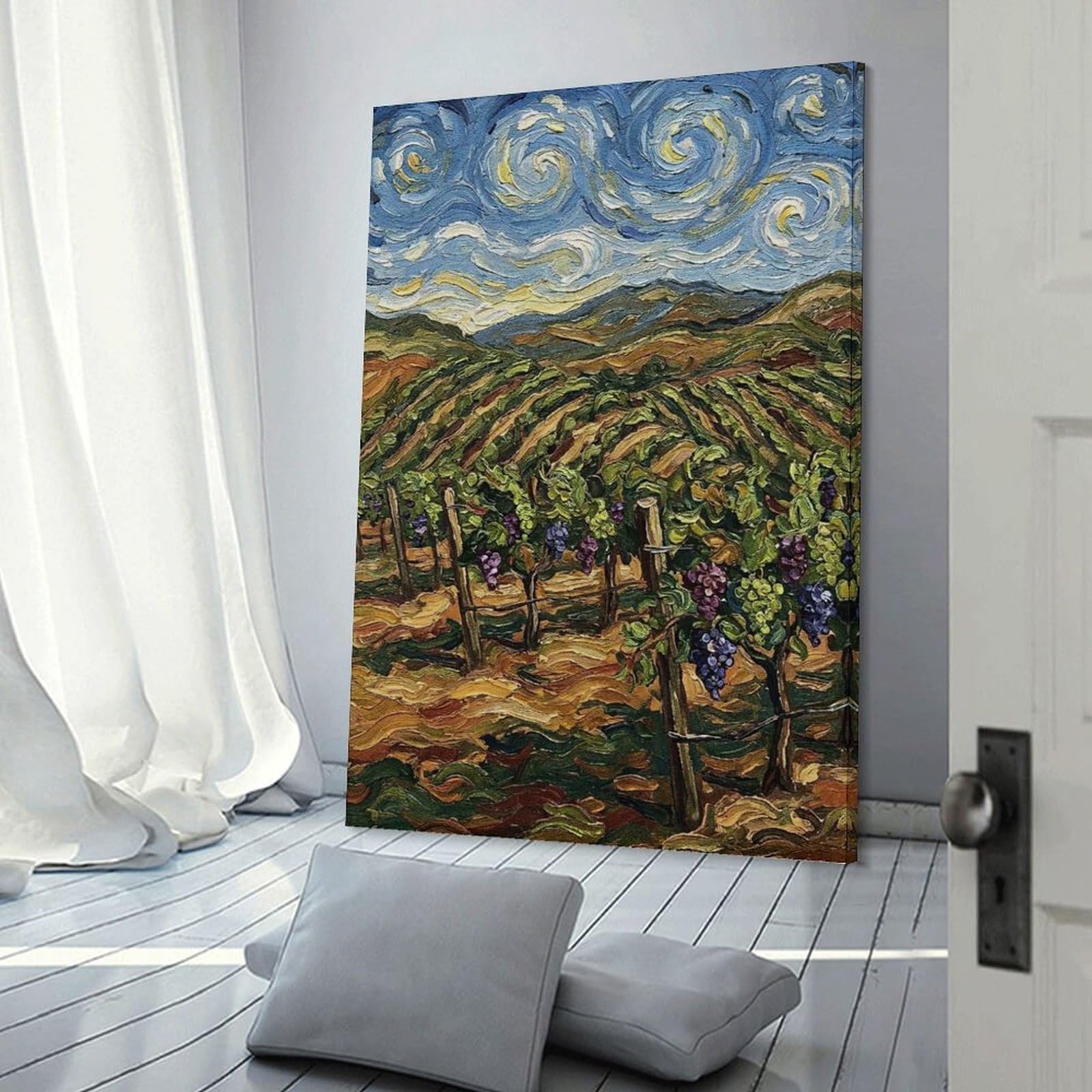 Junmoney Home Decor Wall Art Impressionist Vineyard Landscape Painting, 20x30inch(50x75cm), for Flats, Guest Rooms Or Compact Rooms, Wall Decor with Flexible Room Appeal