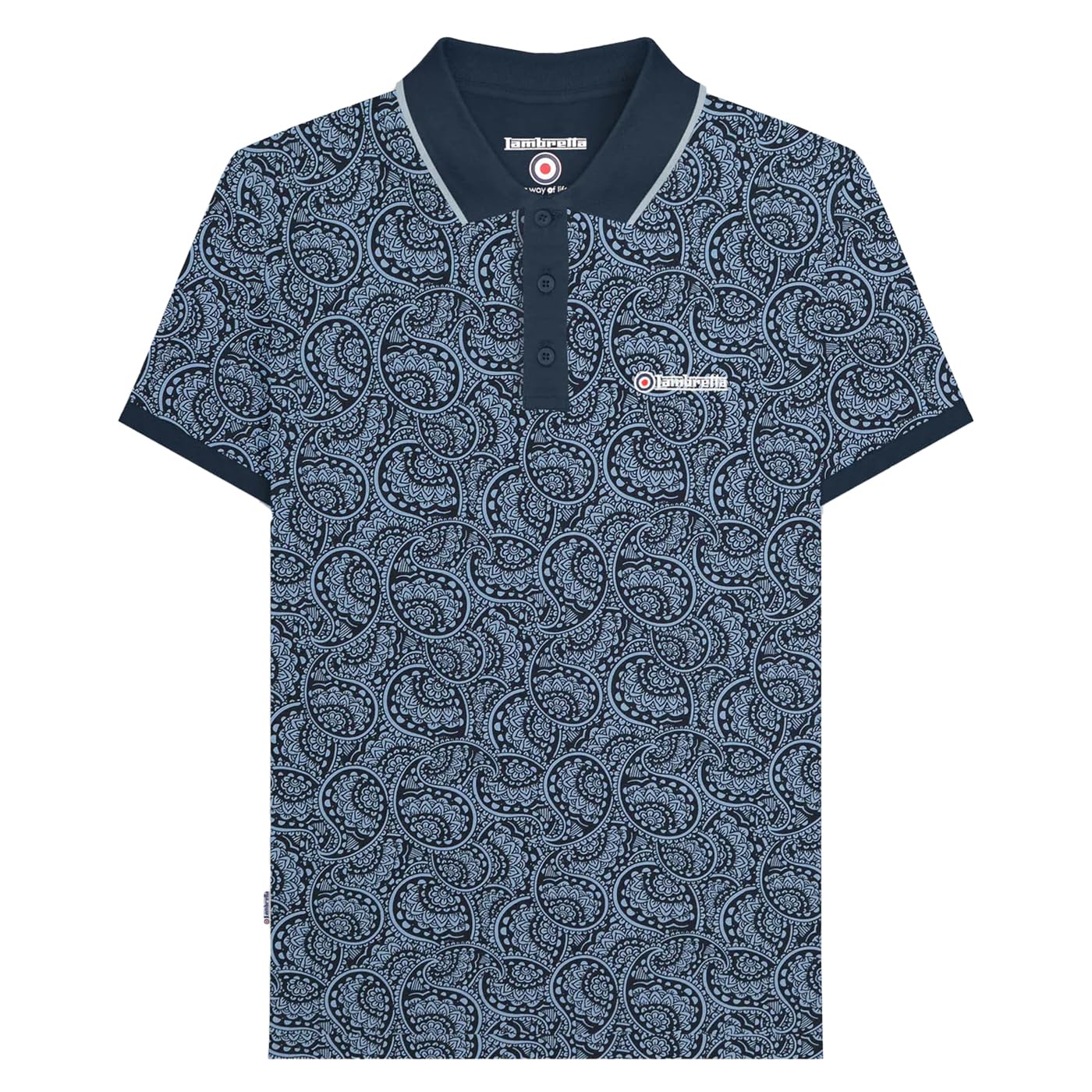 Lambretta Mens Paisley Tonal Short Sleeve Mod Polo Shirt - Navy Dusk - S