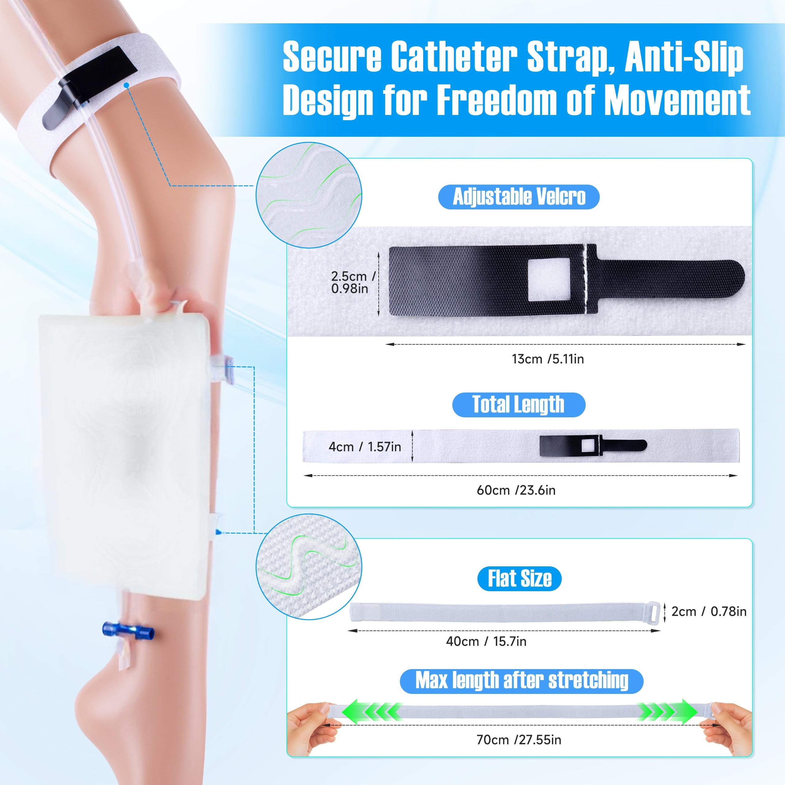 Catetere esterno da uomo, kit indossabile con sacca urina da 1000 ml | Tubo in silicone da 100 cm con due cinghie regolabili e uno stabilizzatore separato