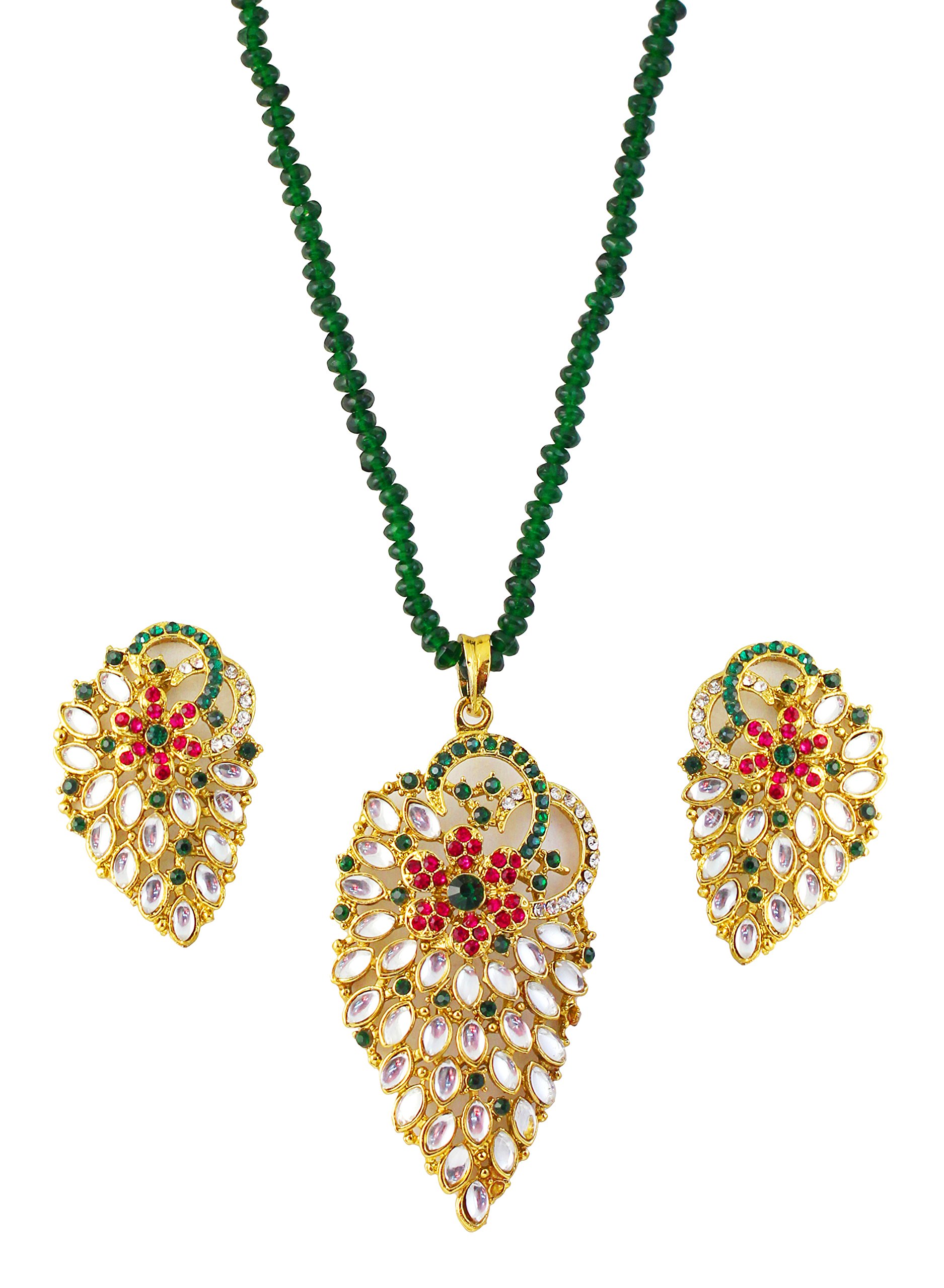 Touchstone Indian Bollywood Gorgeous Traditional Bridal Designer Jewelry Pendant Set In Gold And Silver Tone For Women.