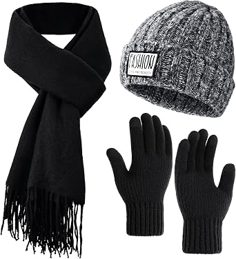 Trifabricy Winter Beanie Hat Scarf Gloves Set, Hat Gloves Scarf Set Women