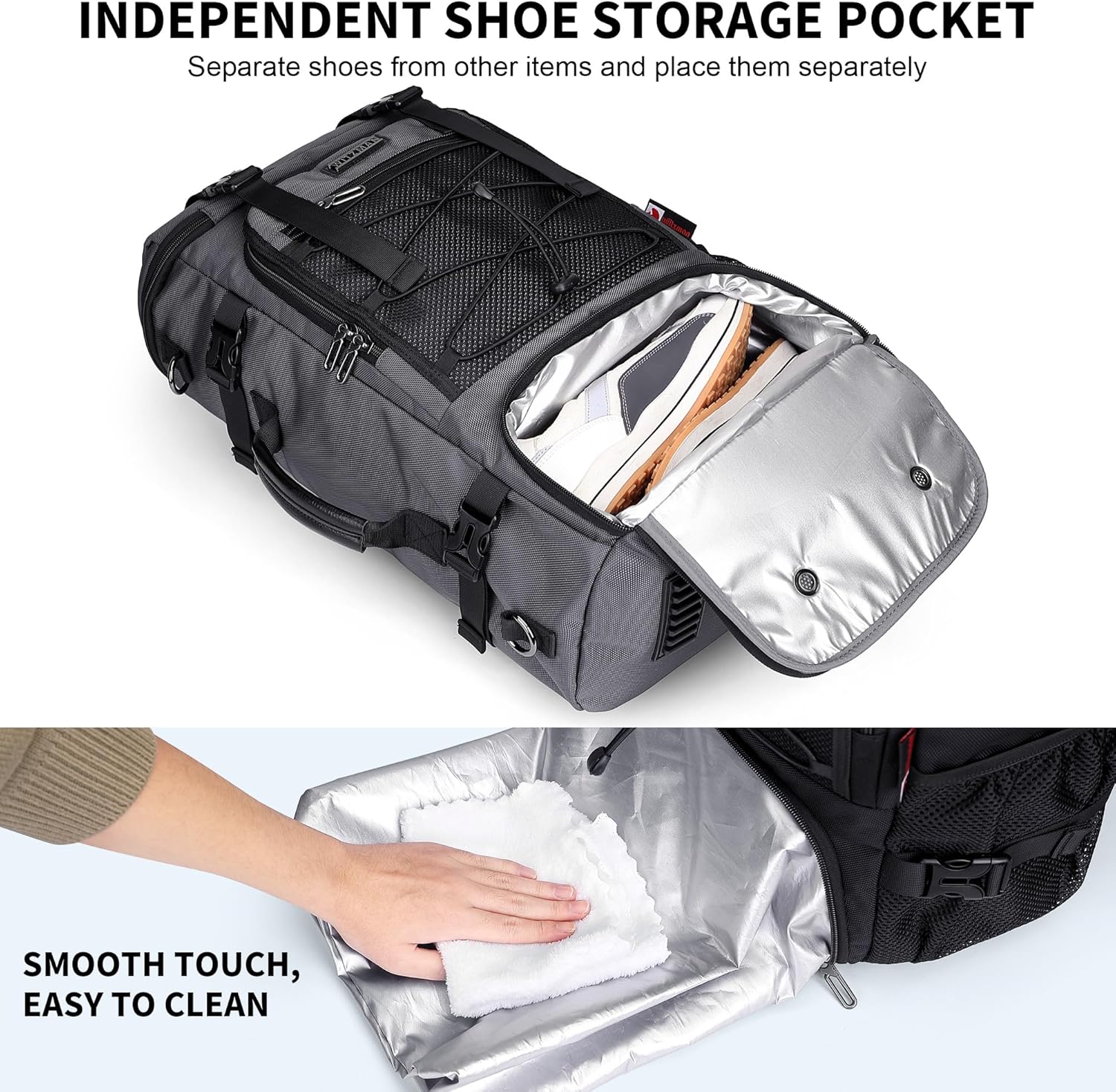 WITZMAN Travel Backpack for Men Large 3 in 1 Convertible Airline Approved Carry-on Luggage Backpack(B715 Silvery Grey)