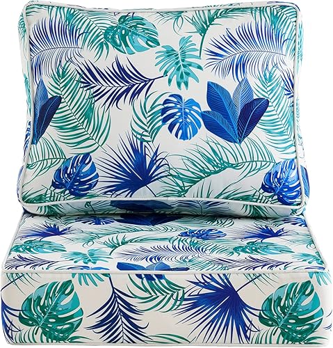 Miniatura 2 de ARTPLAN Juego de 2 cojines para sillas de patio al aire libre, cojines de asiento y respaldo de 24 x 24 x 6 y 22 x 24 pulgadas, cuadrado, floral,