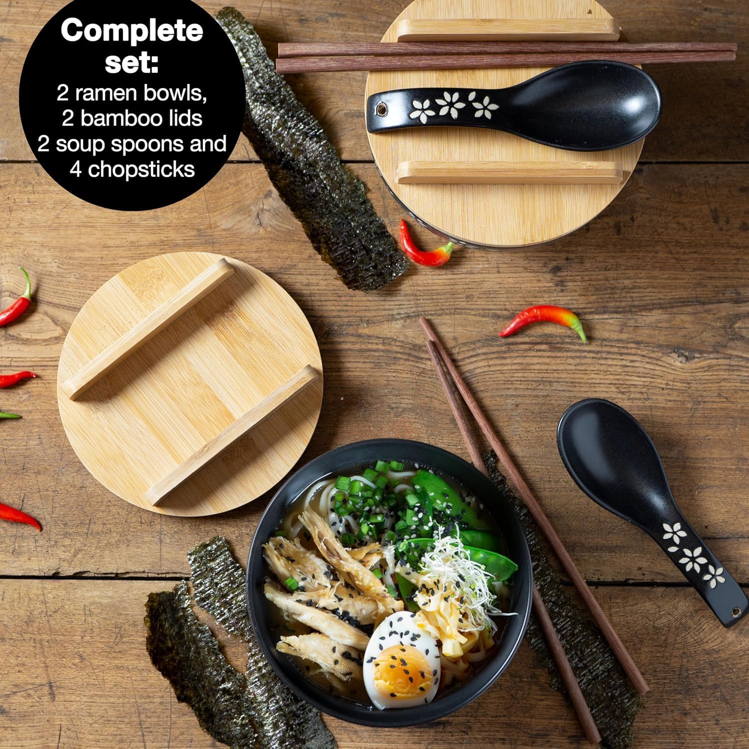 Moritz & Moritz 2 Bols à Ramen En Céramique 600ml - Set Complet Avec Baguettes Et Cuillères Pour 2 Personnes